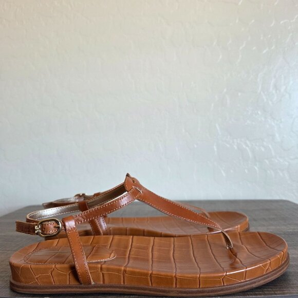 Sam Edelman Naomi Leather T-Strap Croc Embossed Sandals Size Women's 9 Brown/Tan - Picture 1 of 11